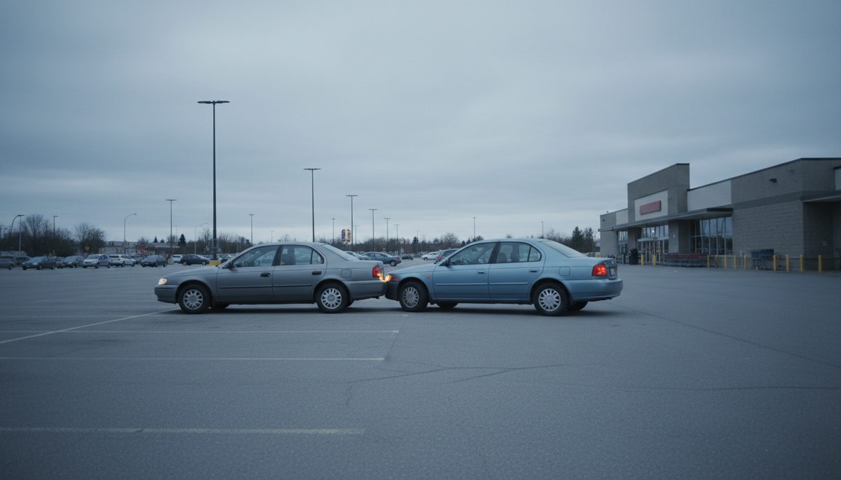 Two ordinary sedans stopped nose to tail after a minor low-speed bump in a parking lot